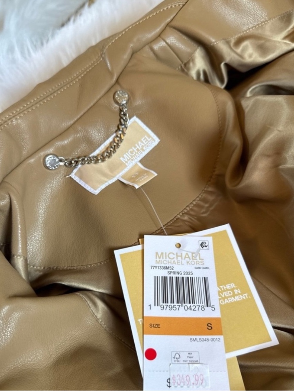 NWT - Michael Kors Tan Genuine Leather Moto Jacket - Picture 3 of 5